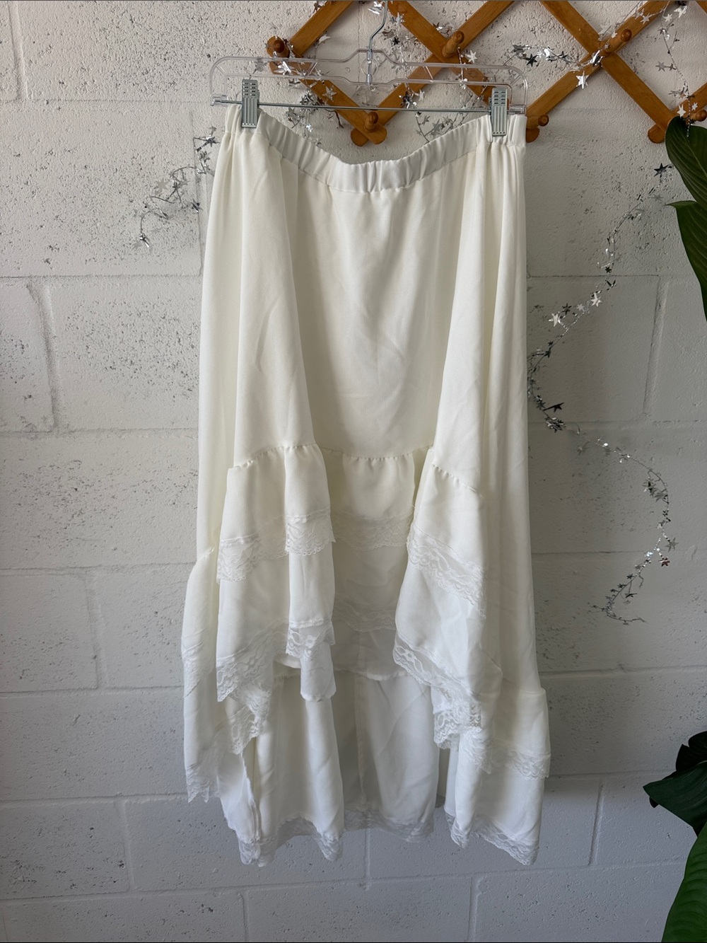 Boho White Lace high-low Tiered Women's Skirt